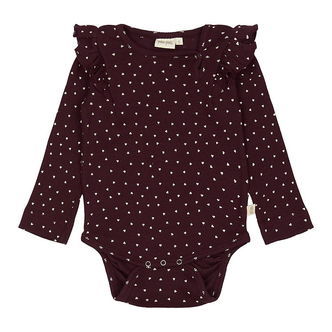 Petit Piao Body l/æ - Rib - Modal - Dark Grape m. Hjerter