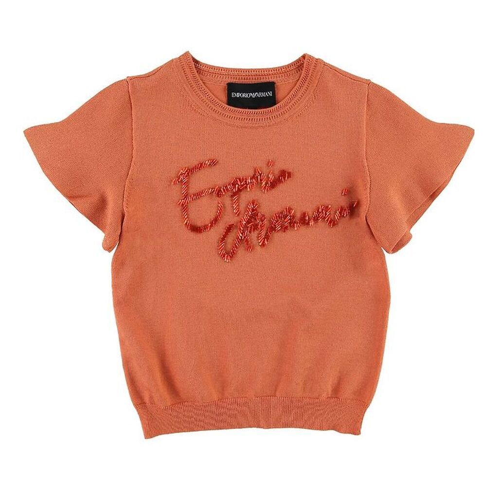 Emporio Armani T-shirt - Strik - Koralrød m. Pailletter