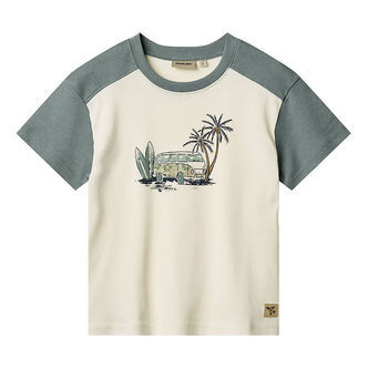 Wheat T-shirt - Hector - Ivory/Støvet Grøn m. Print