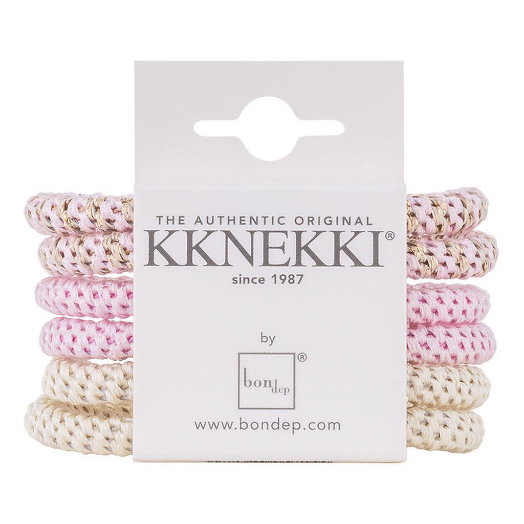 Kknekki Hårelastikker - Slim - 6-pak - Rosa/Creme