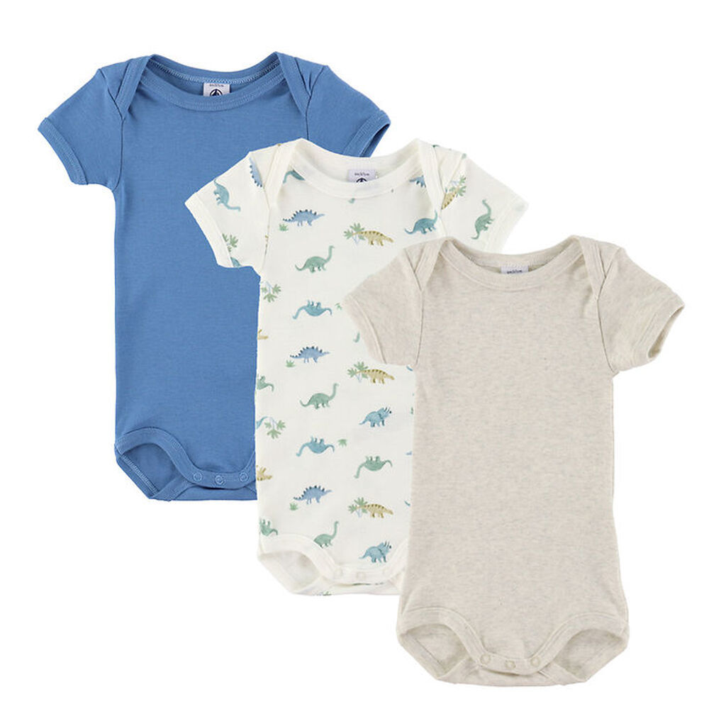 Petit Bateau Bodyer k/æ - 3-pak - Hvid/Blå/Beige