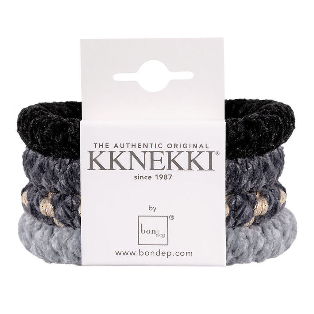 Kknekki Hårelastikker - 4-pak - Velour - Grå/Sort