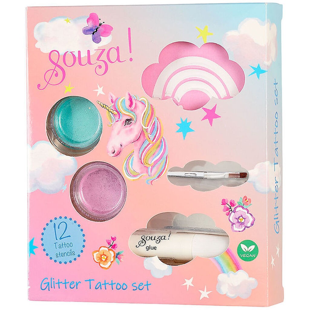 Souza Glitter-Tatoveringer - 12 Skabeloner - Unicorn