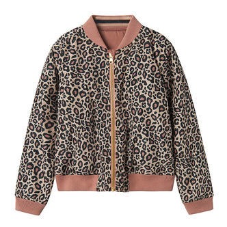 Name It Bomberjakke - Vendbar - NkfMariska - Sort/Rosa m. Leopri