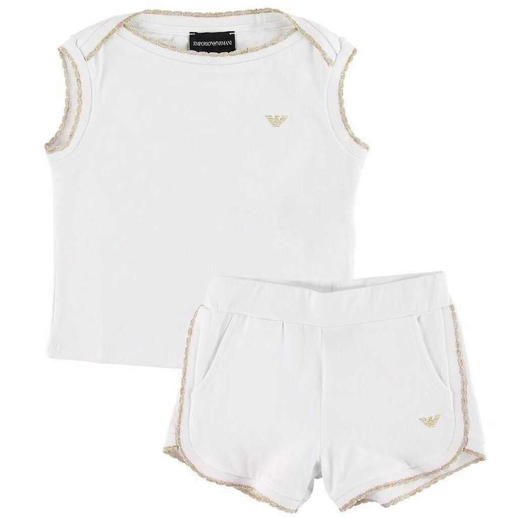 Emporio Armani Sæt - T-shirt/Shorts - Hvid m. Guldglimmer