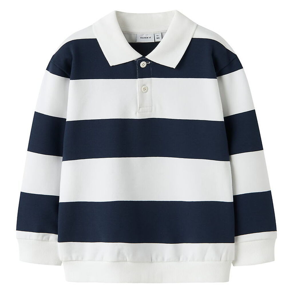 Name It Sweatshirt - Polo - NmmLeopold - Bright White m. Striber