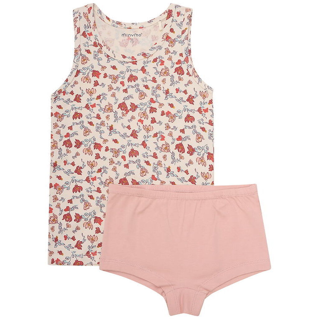 Minymo Undertøj - 2-pak - Sandshell/Rosa m. Blomster