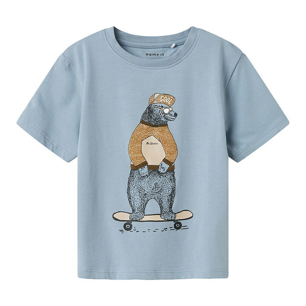 Name It T-shirt - NmmLinden - Dusty Blue m. Bjørn
