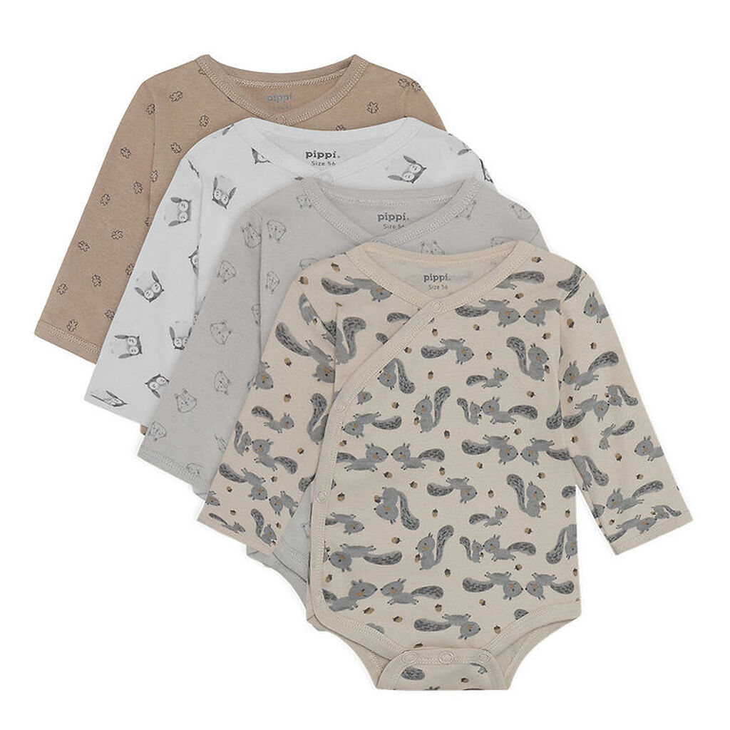 Pippi Baby Slå-om Bodyer l/æ - 4-pak - Rainy Day