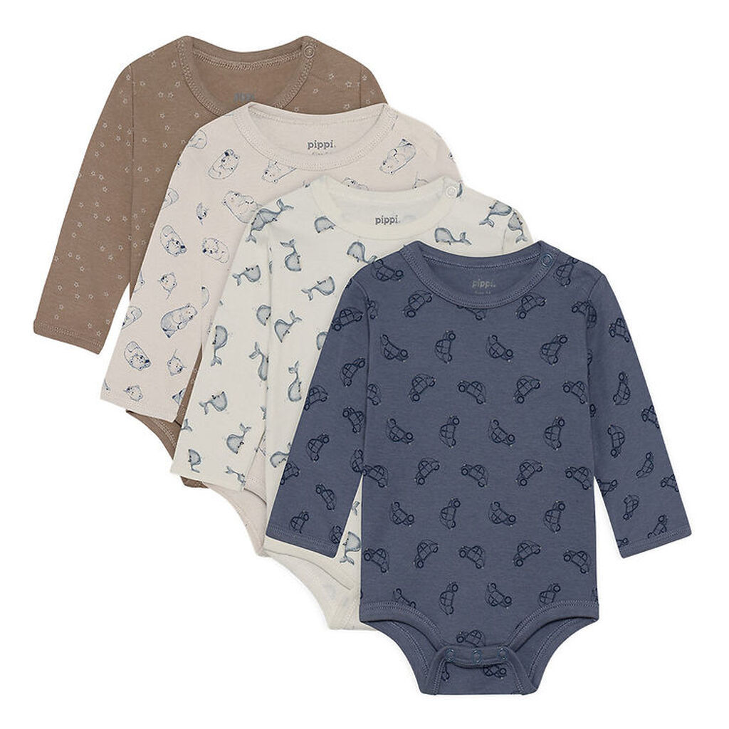 Pippi Baby Bodyer l/æ - 4-pak - Flint Stone