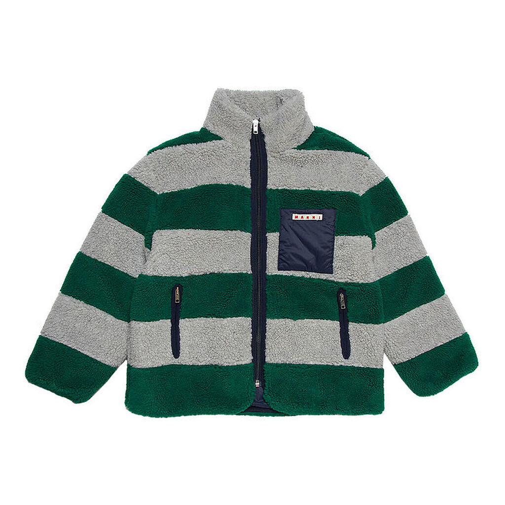 Marni Fleecejakke m. For - Gråmeleret/Grønstribet m. Navy