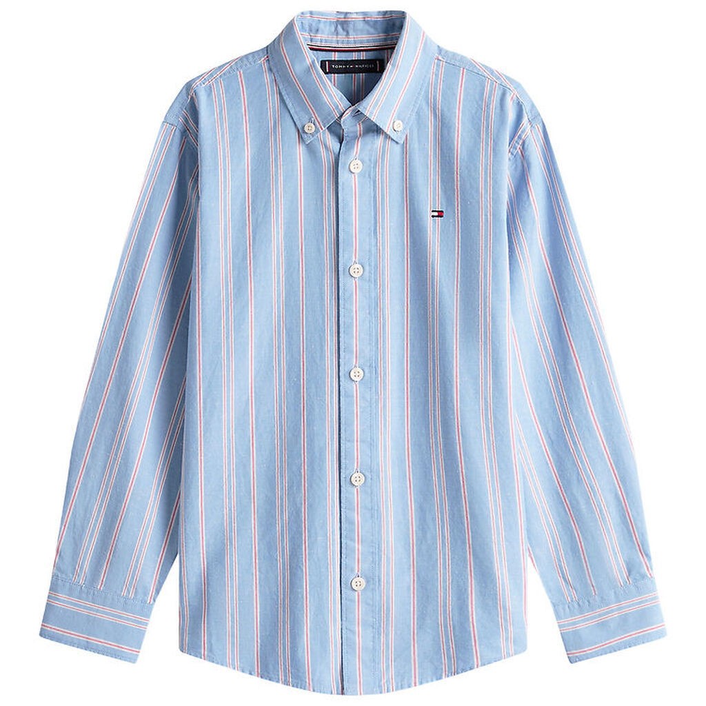Tommy Hilfiger Skjorte - Cloudy Blue m. Hvid/Rød