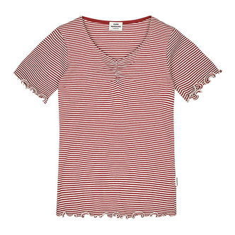 Mads Nørgaard T-shirt - Rib - Stripe Tiki - Winery/Vanilla Ice