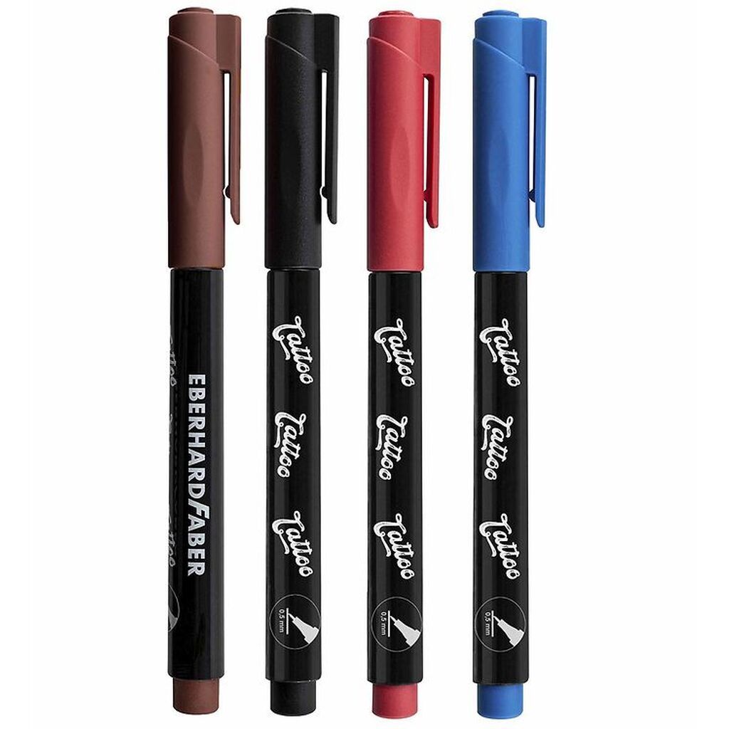 Eberhard Faber Tattoo Tusch m. Skabeloner - One-Liner - 4 Farver