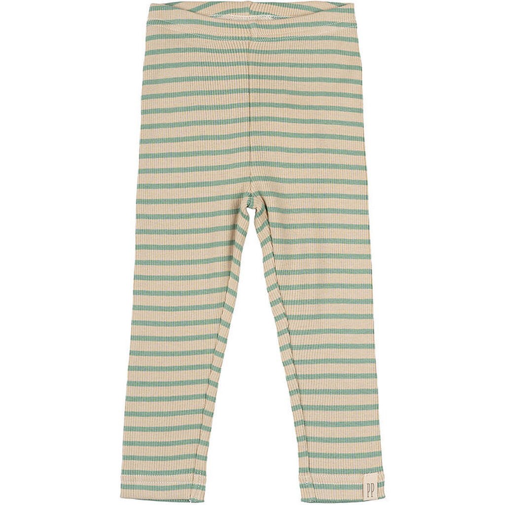 Petit Piao Leggings - Rib - Modal - Granite Green/Dark Off White