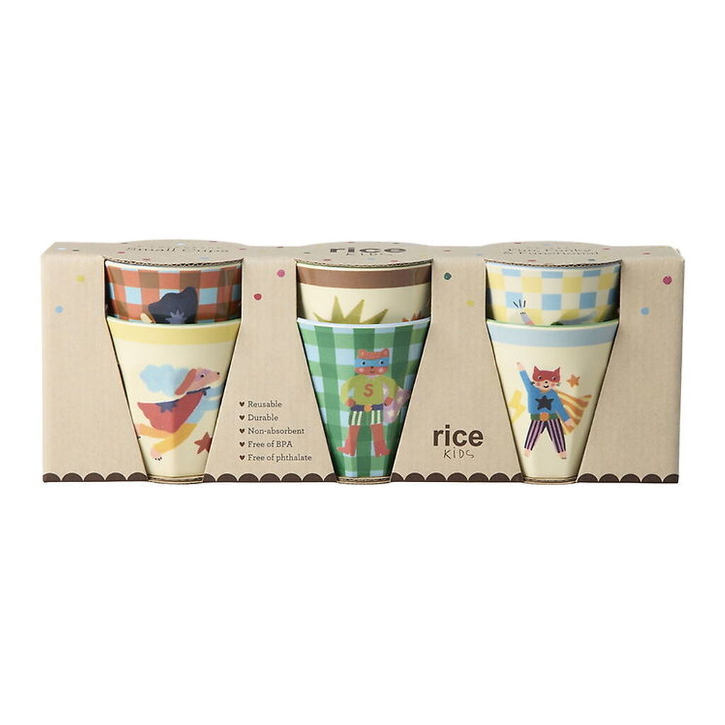 Rice Kopper - Melamin - 6 stk. - 160 ml - Hero Print/Grøn