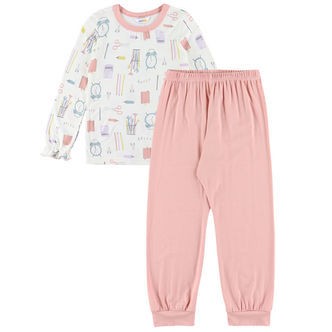 Joha Nattøj - 2 Delt - Viskose/Bambus - Off White m. Print