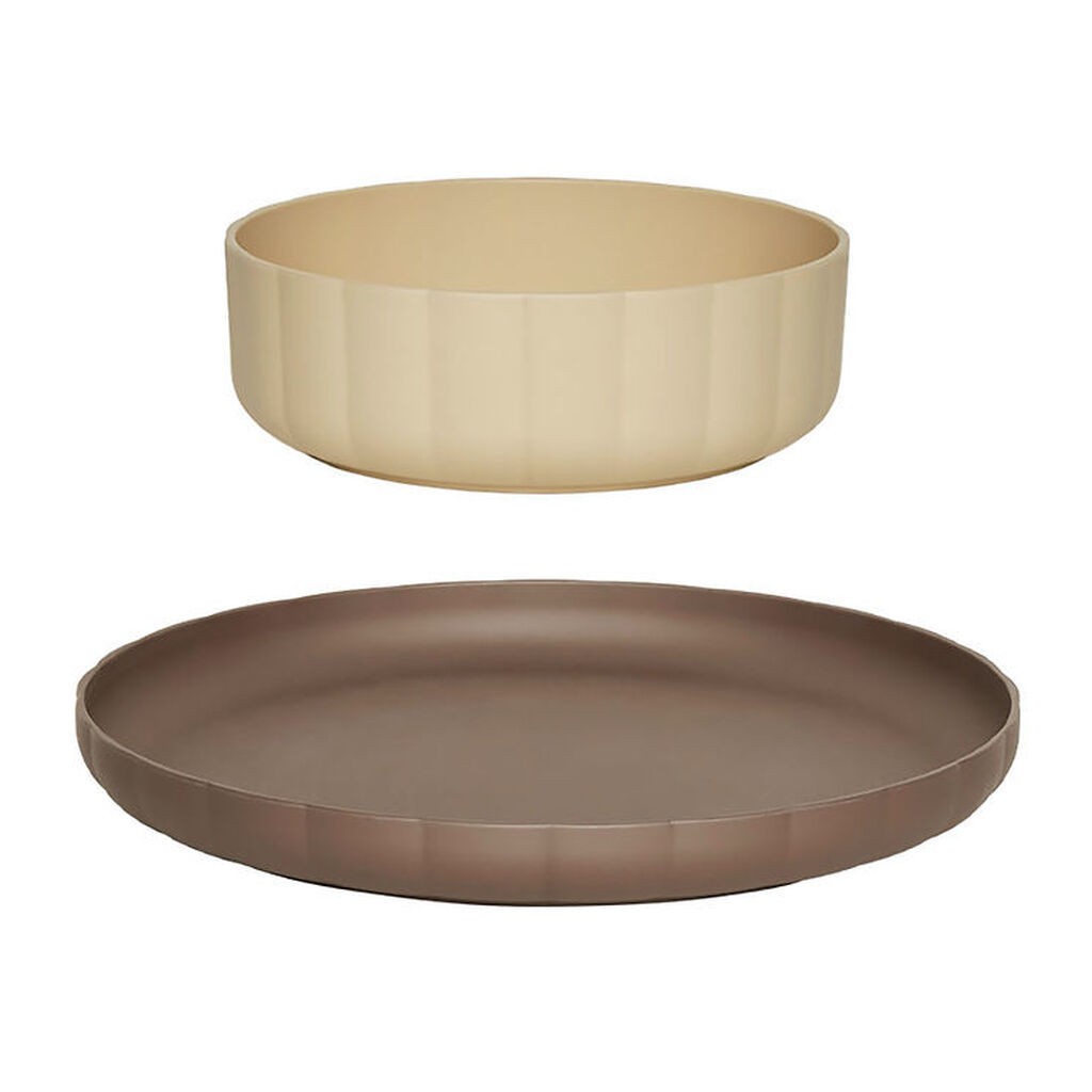 OYOY Spisesæt - Bioplast - 2 dele - Pullo - Taupe/Vanilla