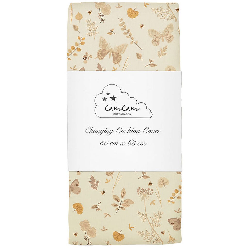 Cam Cam Puslepudebetræk - 50x65 cm - Beige m. Blade/Sommerfugle