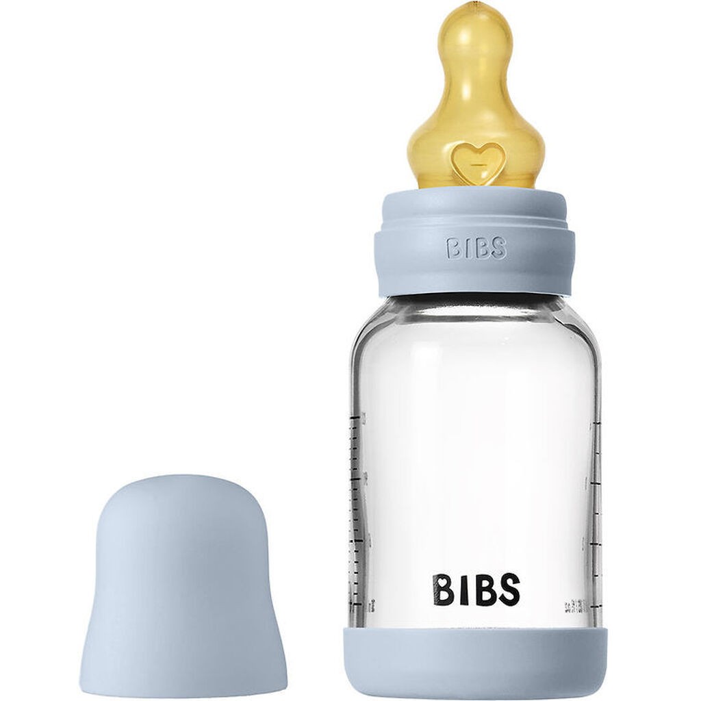 BIBS Sutteflaske - 120 ml - Glas/Naturgummi - Baby Blue