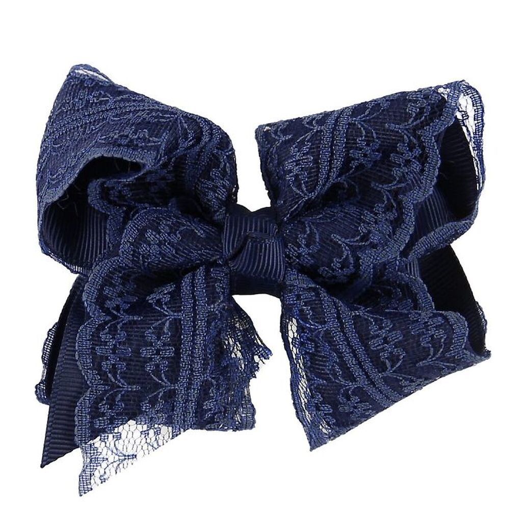 Little Wonders Hårsløjfe - 9 cm - Navy m. Blonder