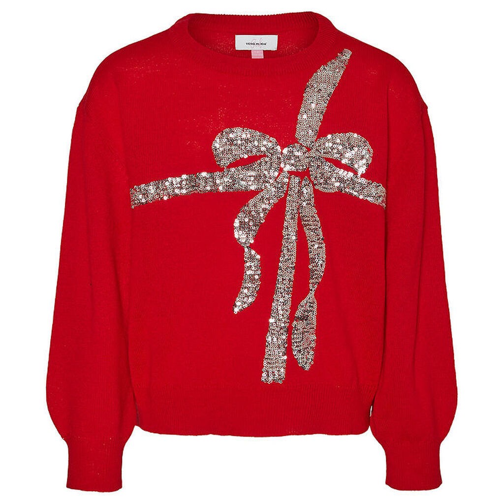 Vero Moda Girl Bluse - Strik - VmGlitterGift - Chinese Red/Silve