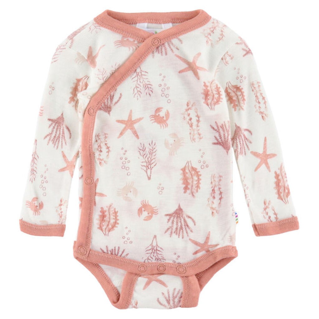 Joha Slå-om Body l/æ - Uld - Lyserød m. Print