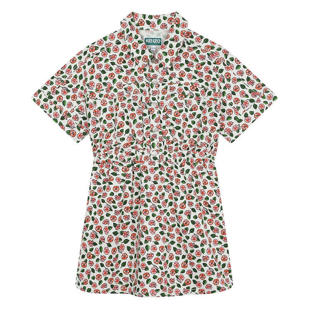 Kenzo Kjole - Denim - Ivory/Rosa m. Blomster