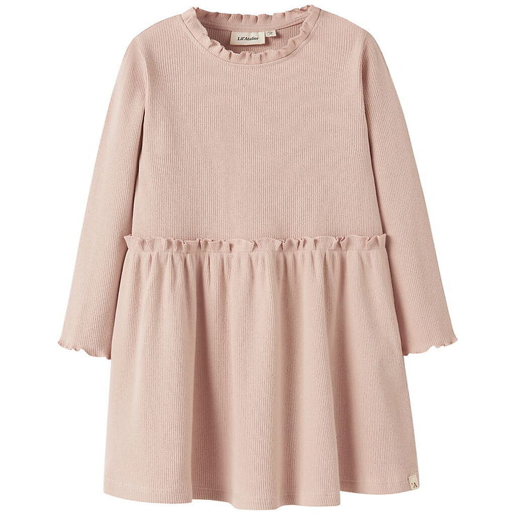 Lil Atelier Kjole - NmfNora - Rib - Cameo Rose m. Hulmønster