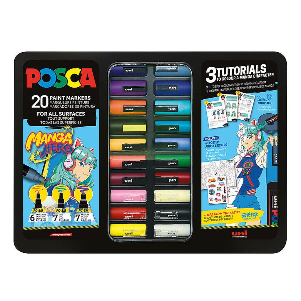 Posca Tuscher m. Metalkasse - 20 stk. - Manga Hero