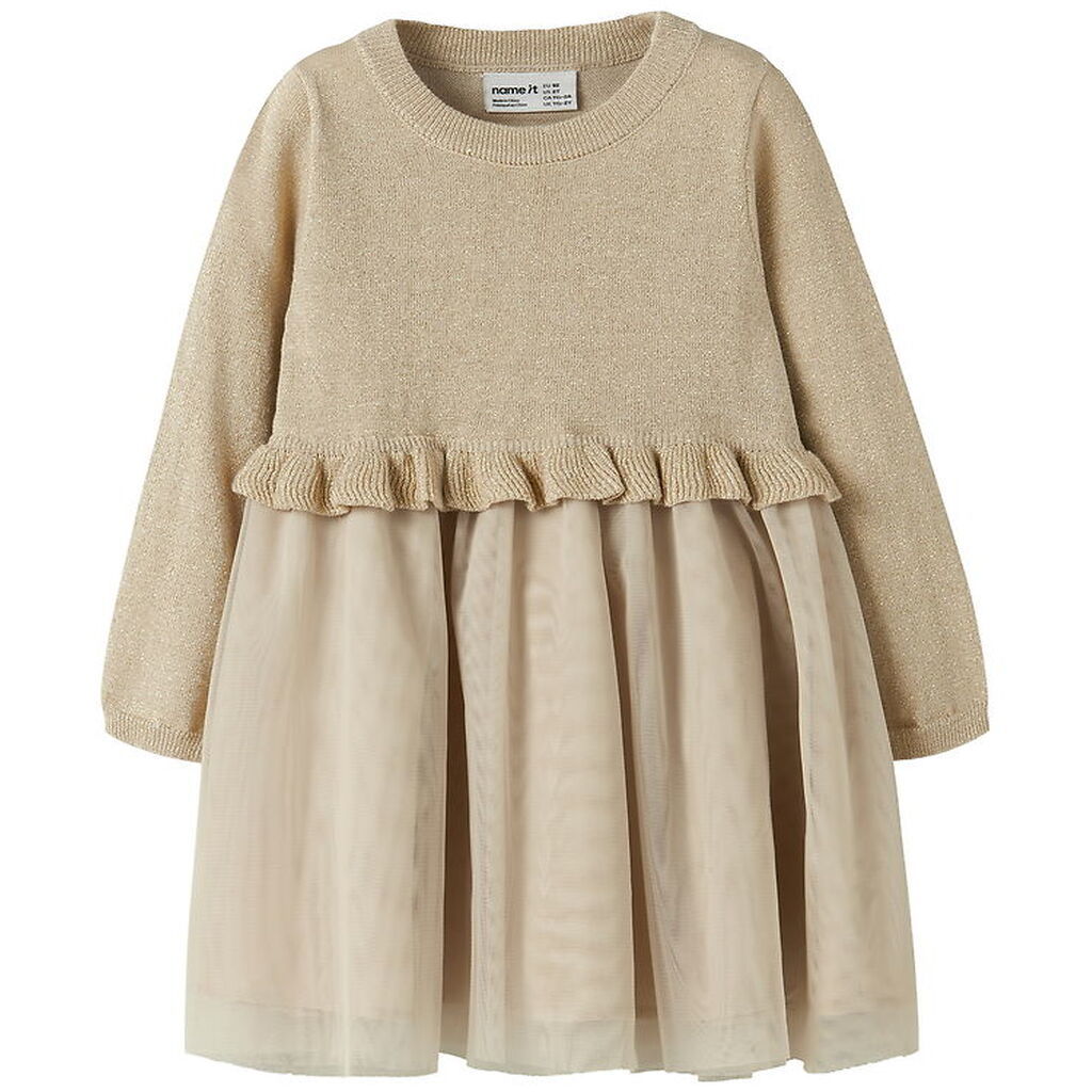 Name It Kjole - Strik - NmfRefraja - Cement m. Glimmer/Tyl
