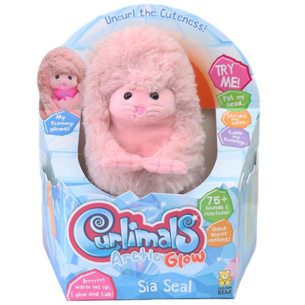 Curlimals Bamse m. Lyd og Bevægelse - 14 cm - Glow Seal