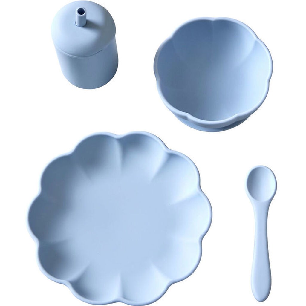 Jack o Juno Spisesæt - Silikone - 4 Dele - Poppy - Pale Blue
