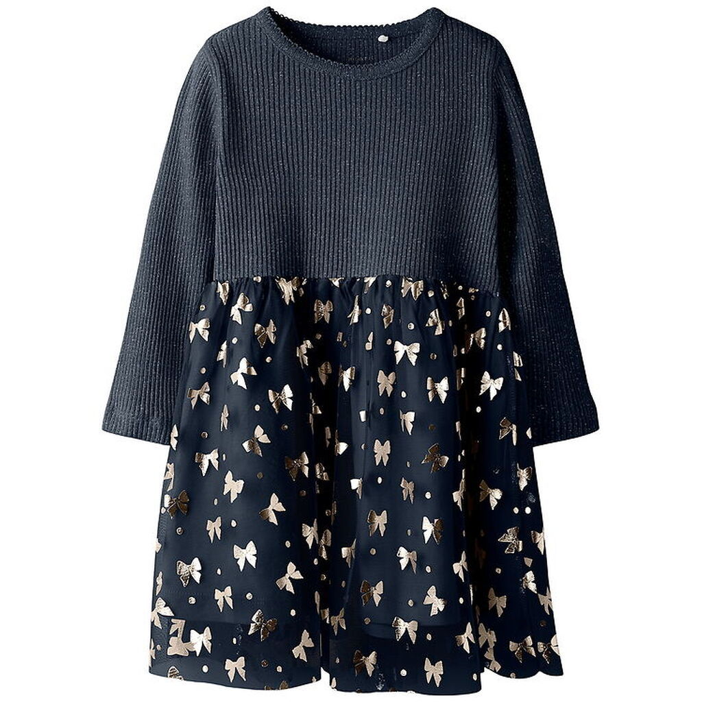 Name It Kjole - Rib/Tyl - NmfRosally - Navy Blazer m. Print