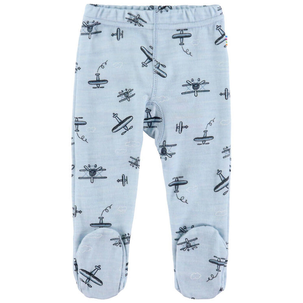 Joha Leggings m. Fødder - Uld/Bambus - Lyseblå m. Print