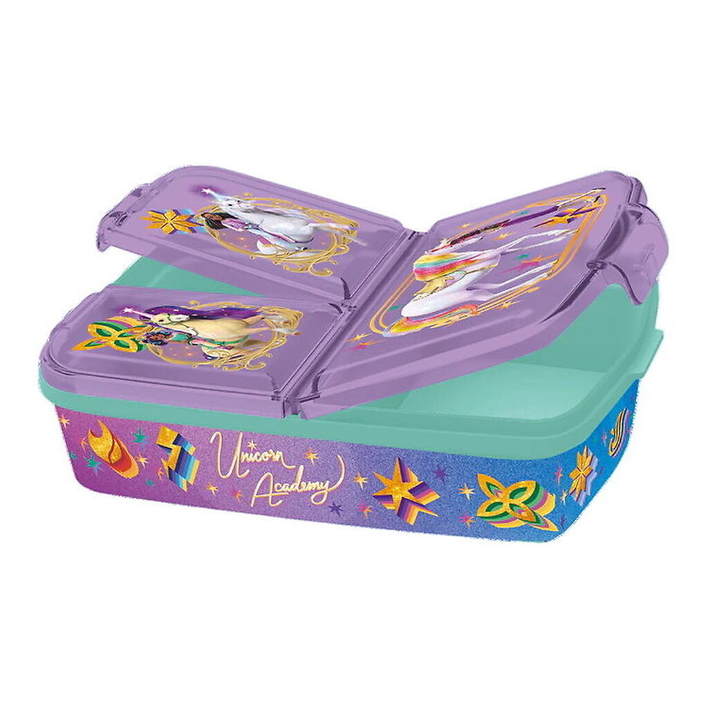 Unicorn Academy Madkasse - m. 3 Rum - Mint/Lilla