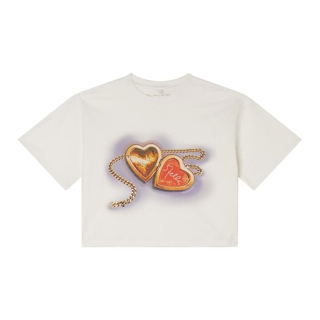 Stella McCartney Kids T-shirt - Cropped - Hvid m. Hjerter