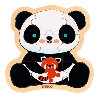 Djeco Puslespil - 9 Brikker - Træ - Panda