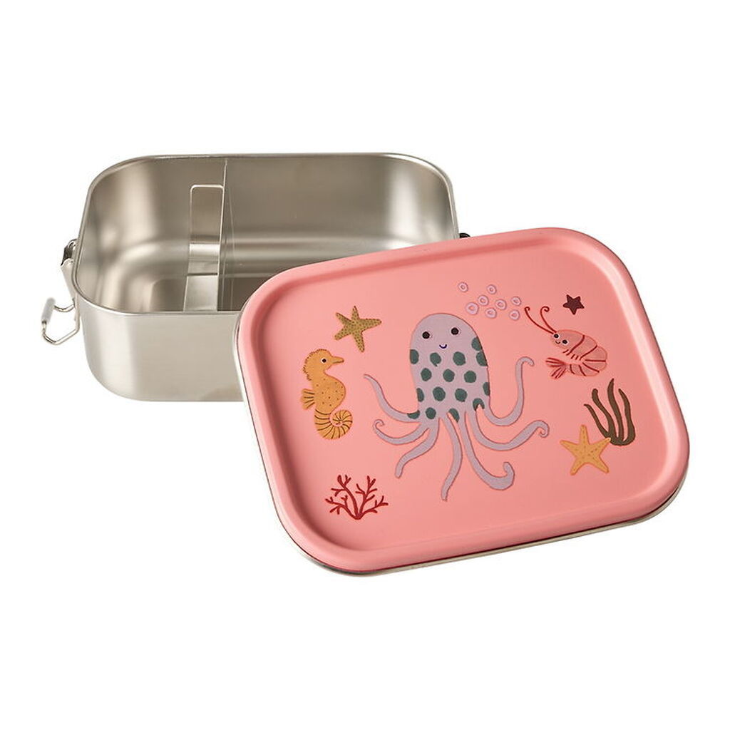 Rice Madkasse - Rustfrit Stål - Lille - m. 2 Rum - Koral Ocean