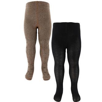 Minymo Strømpebukser - 2-Pak - Sort/Brun m. Glimmer