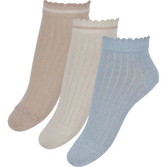 MP Ankelstrømper - 3-pak - Petra - Lyseblå/Rosa/Hvid m. Glimmer