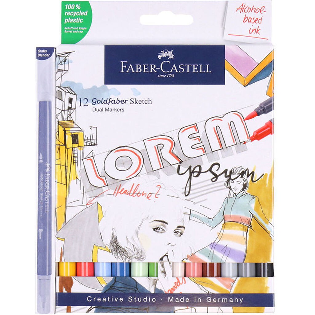 Faber-Castell Tuscher - 12 Stk. + Blander - Goldfaber Sketch