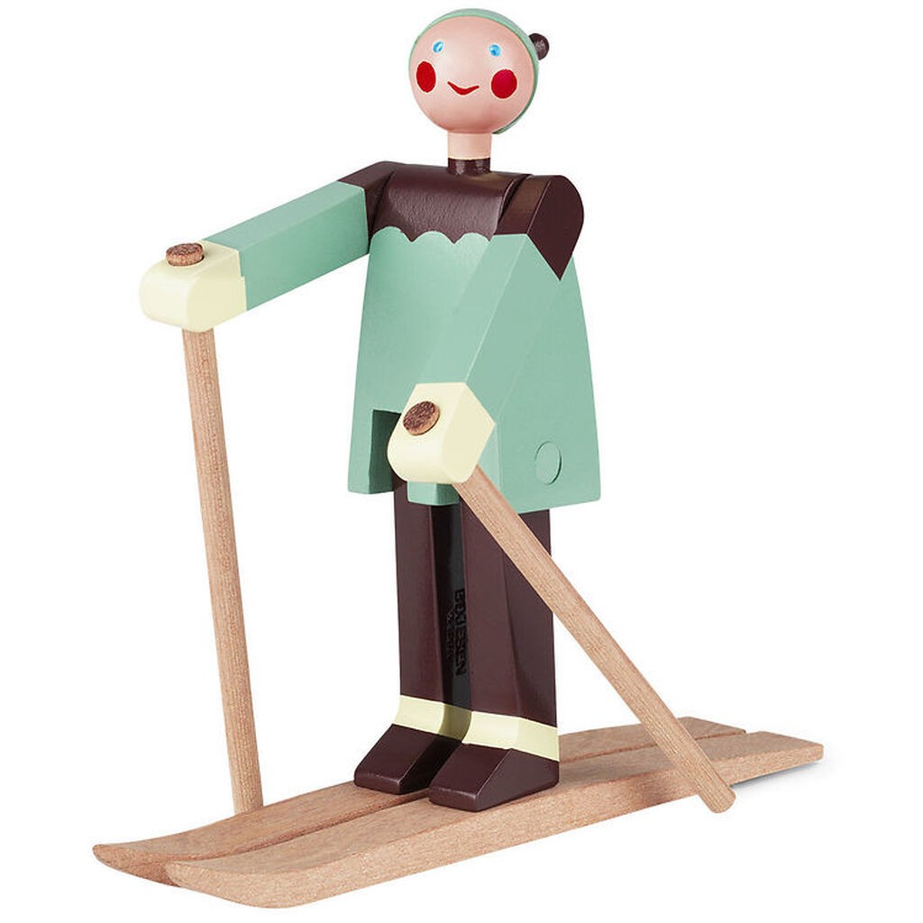 Kay Bojesen Træfigur - Skiløber Boje - Dreng 16 cm - Grøn