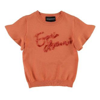 Emporio Armani T-shirt - Strik - Koralrød m. Pailletter