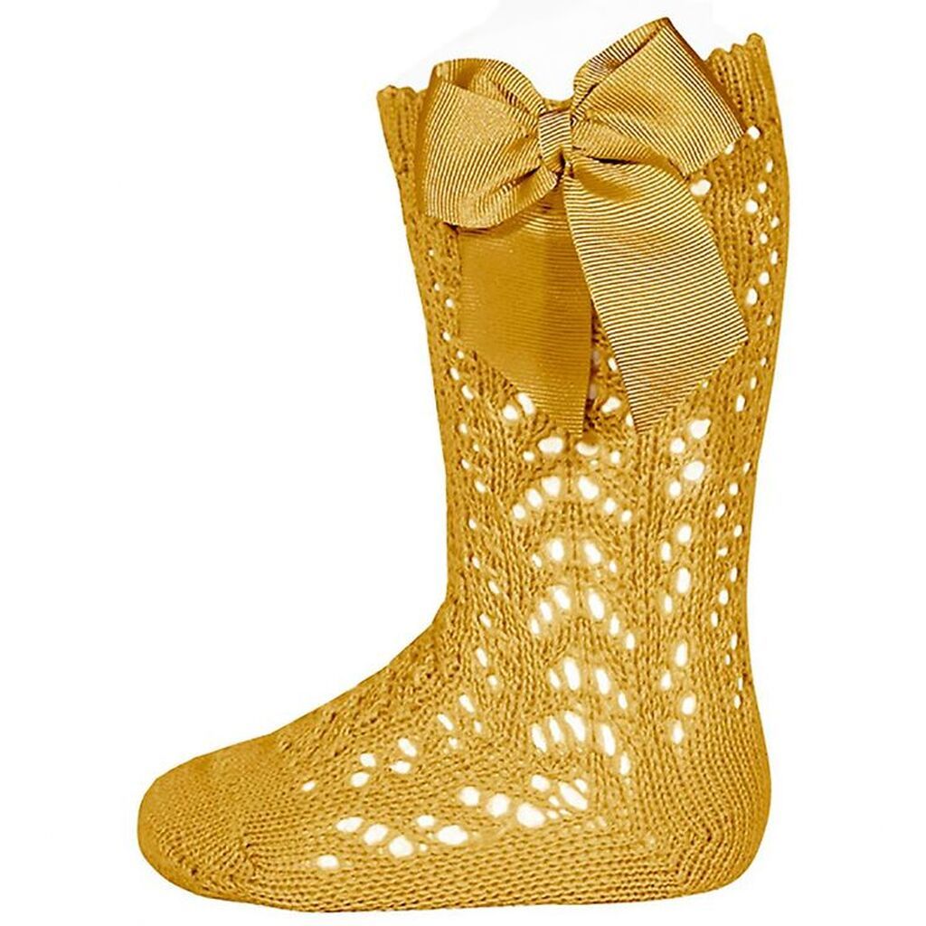 Condor Knæstrømper m. Sløjfe - Strik - Karrygul