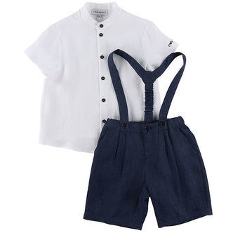 Emporio Armani Sæt - Skjorte/Shorts - Hvid/Navy