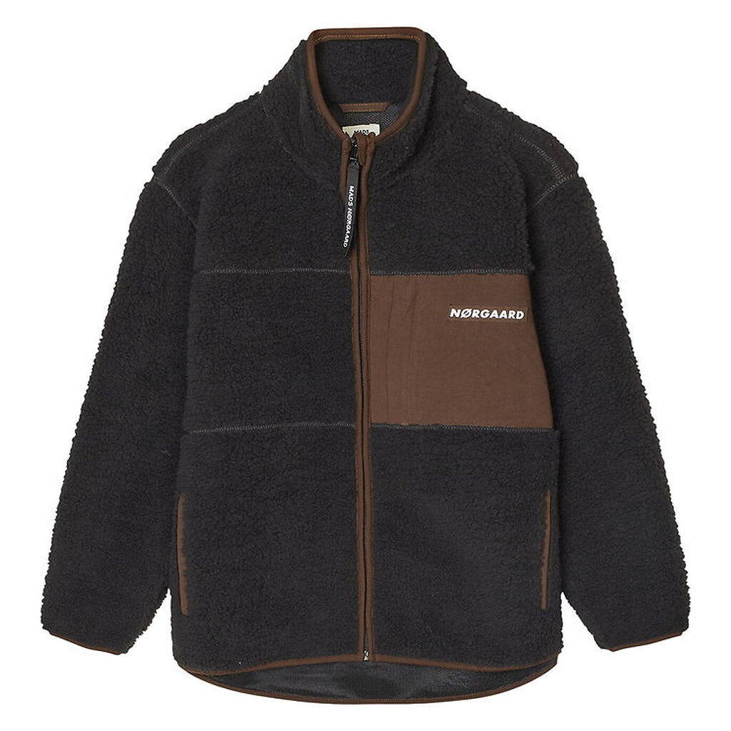 Mads Nørgaard Fleecejakke - Teddy - Jeffo - Jet Black m. Brun