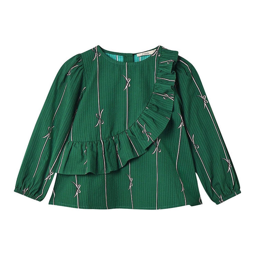 Fliink Bluse - Bowie - Hunter Green Bow AOP