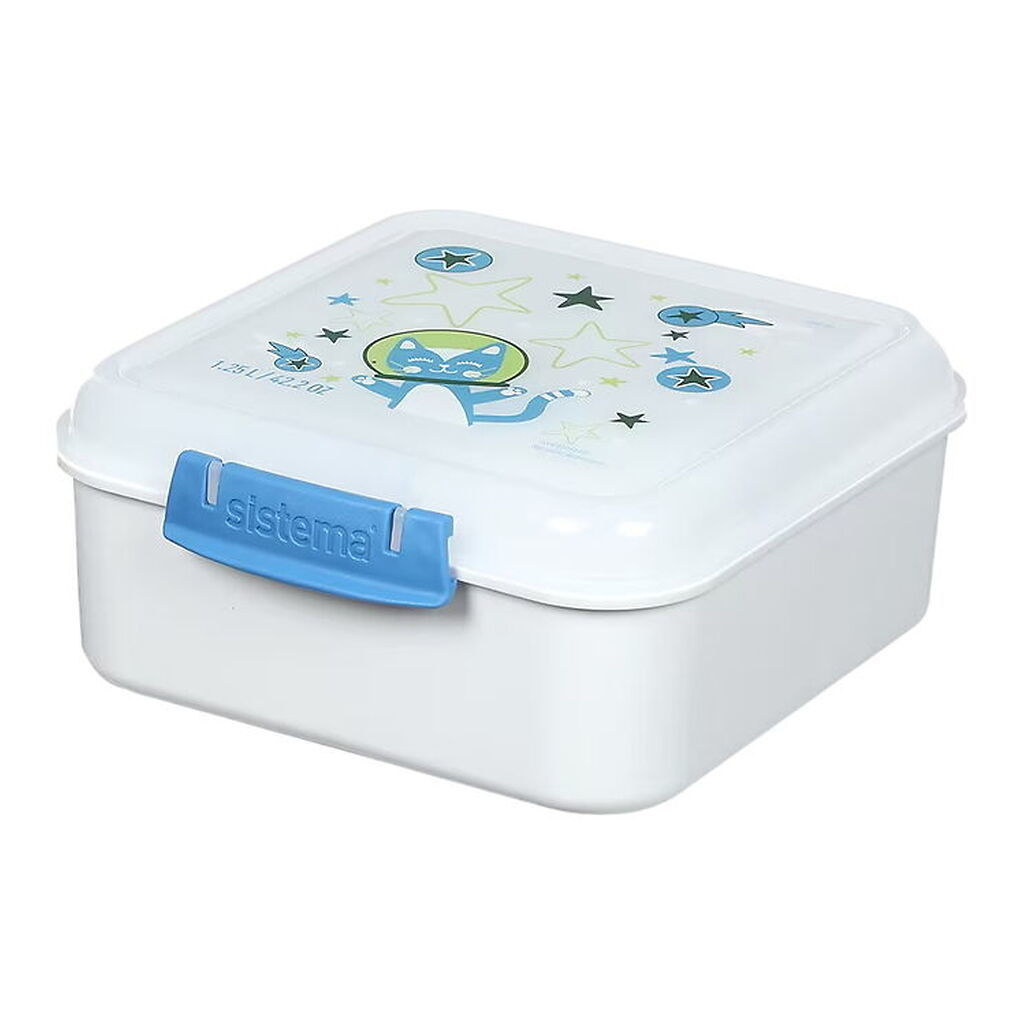 Sistema Madkasse - 1,25 L - Bento Cube - Hvid/Blå m. Print
