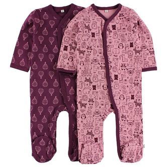 Pippi Natdragter m/f - 2-pak - Rosa/Lilla m. Print